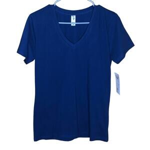 Dark Blue Shirt V-Neck Short Sleeve Basic Tee New